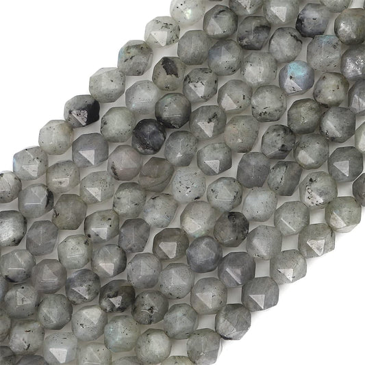 BEADIA Faceted Natural Spectrolite Stone Round Beads 6mm 36cm/Strand for Jewelry Making
