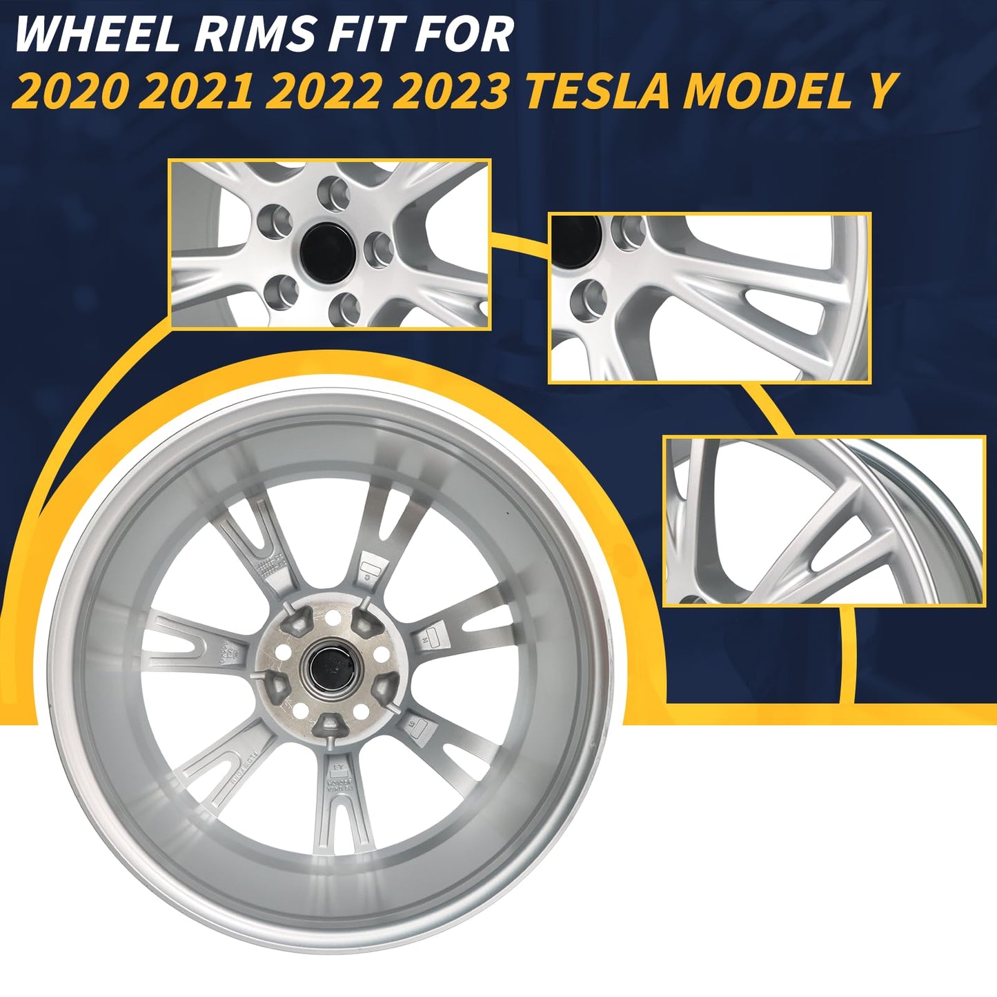 LUNEGUE New 19x9.5"" 19 Inch Premium Aluminum Alloy Wheel Rim Fits for 2017 2018 2019 2020 2021 Tesla Model 3 2020 2021 2022 2023 Tesla Model Y, ALY96958U20N, Silver, OEM Wheels