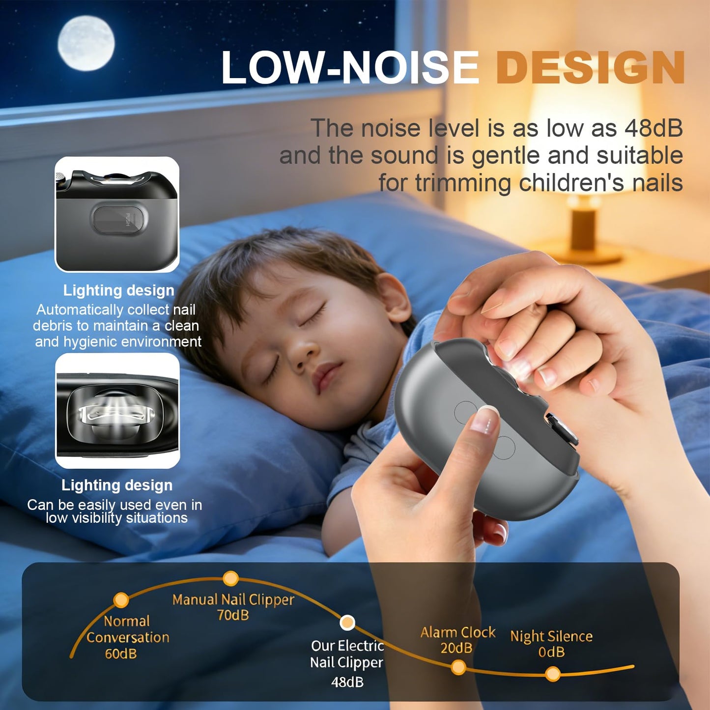 Electric Nail Clipper, Automatic Electric Nail Clipper, Portable 3-in-1 Electric Nail Trimmer and Polisher Electric Toenail Clippers with LED Light 2 Speed Settings for Babies, Seniors and Adults (A)