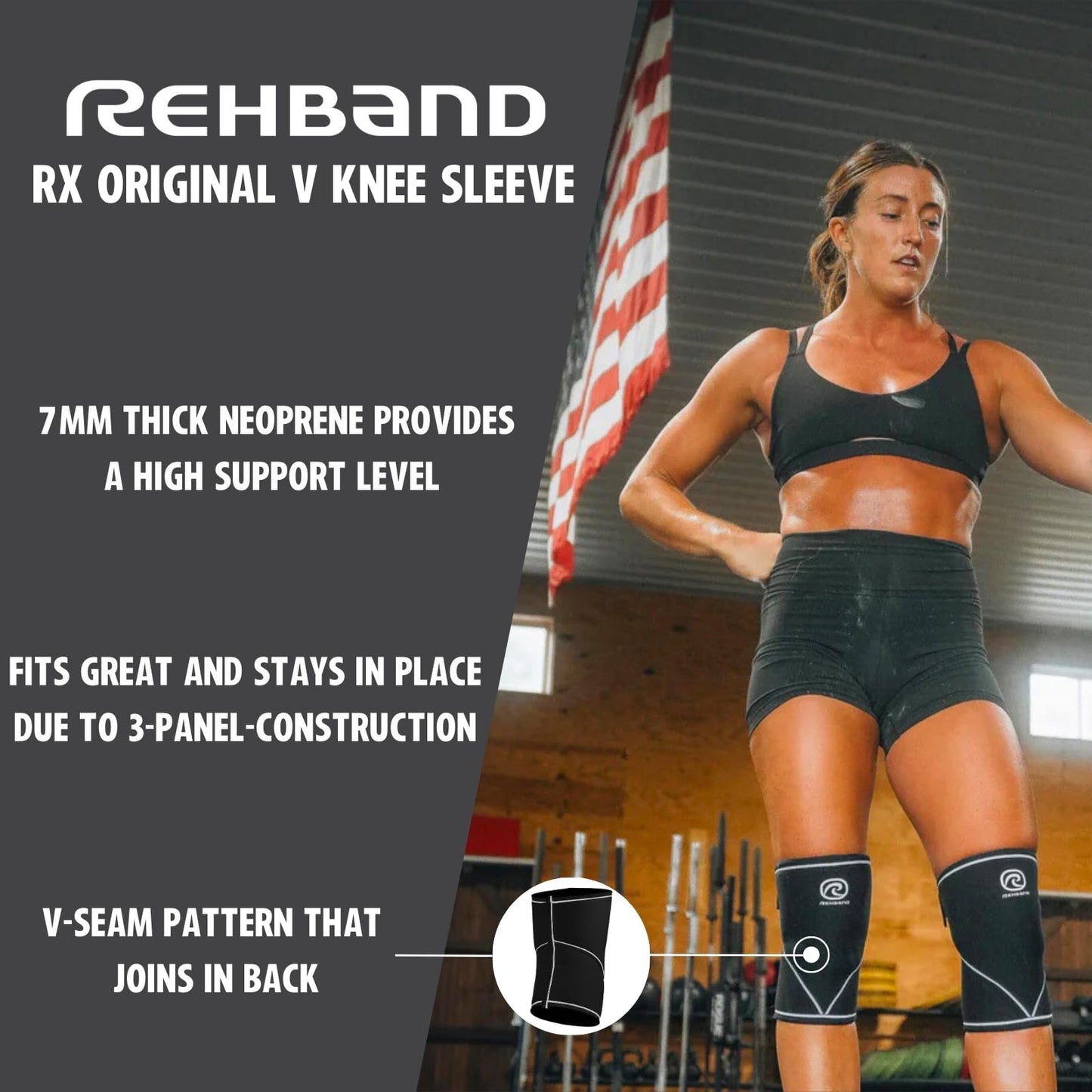 Rehband 7051 Classic 7mm V-Knee-Sleeve for Weightlifting, Competition Grade Powerlifting Knee Sleeve, Compression Sleeve for Crossfit, Squats, Gym, Colour:Blue - 1 Pair, Size:Small