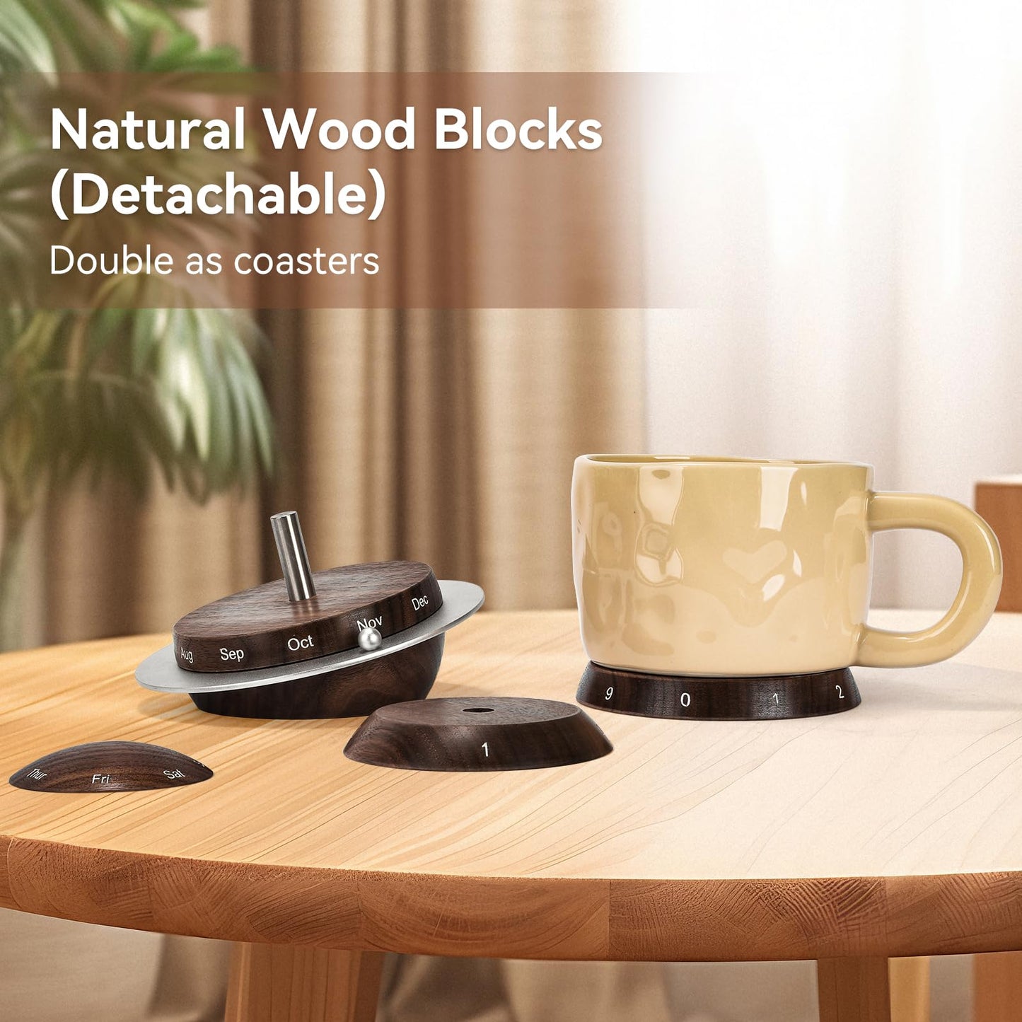Mayhas Rotating Wooden Calendar - Walnut Wood Detachable Planetary Desk Calendar, Spherical Perpetual Calendar for Home & Office Decor, Unique Gift Idea(02 Walnut).