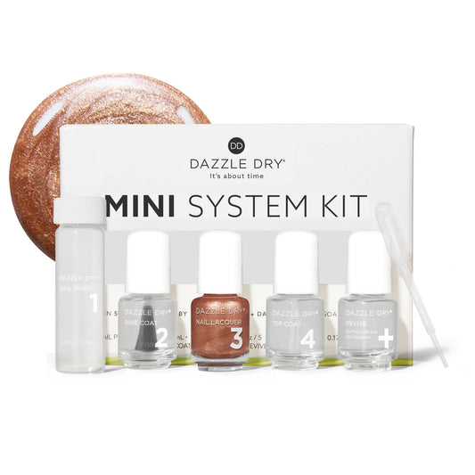 Dazzle Dry Mini Kit 4 Step System - Raise Your Glass - A glittering copper. Full-coverage metallic. (5 Piece Kit / 5 Manicures)