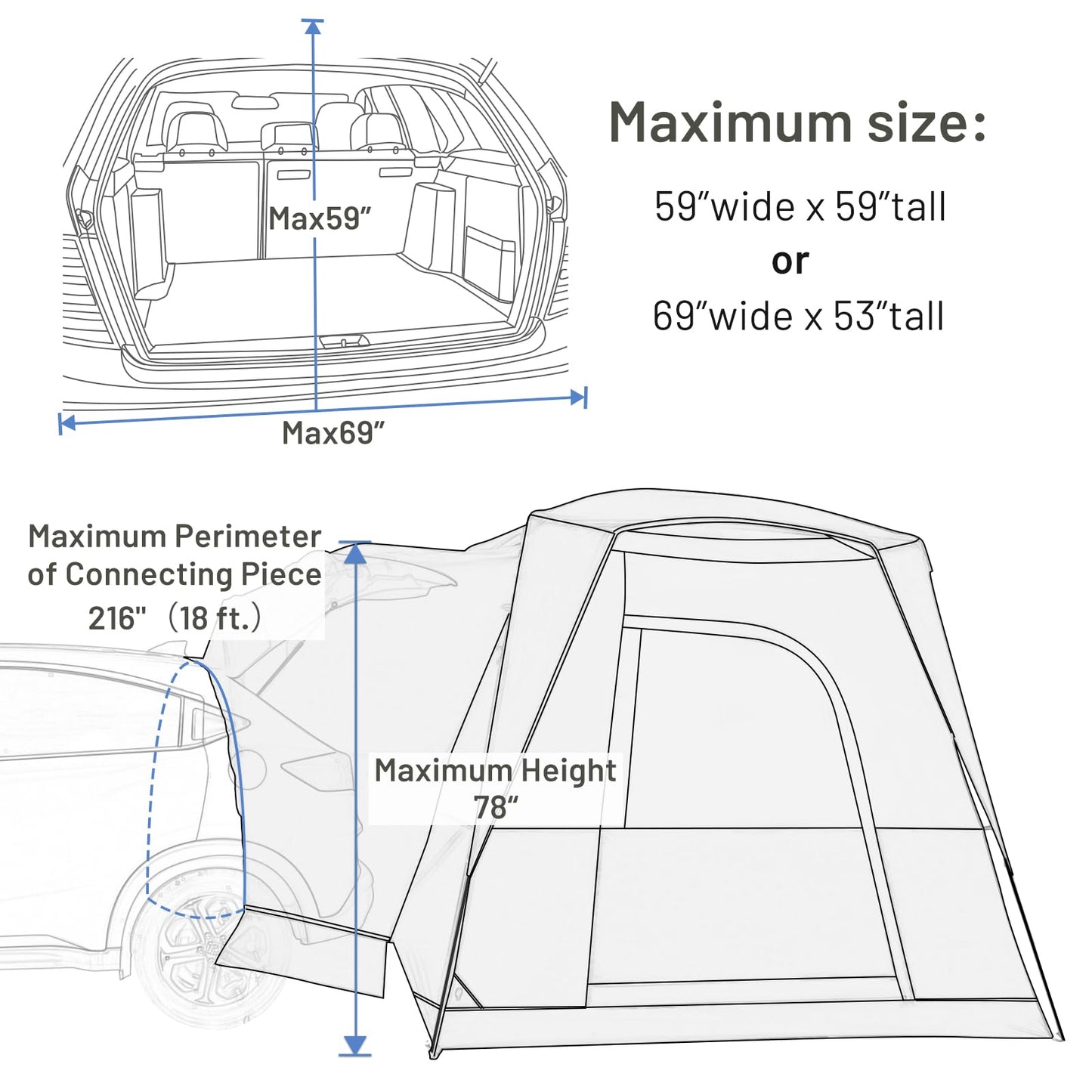 TIMBER RIDGE 5 Person SUV Tent Weather Resistant Portable for Car SUV Van Camping, Includes Rainfly and Storage Bag, 10' W X 8' L X 7.1' H Khaki
