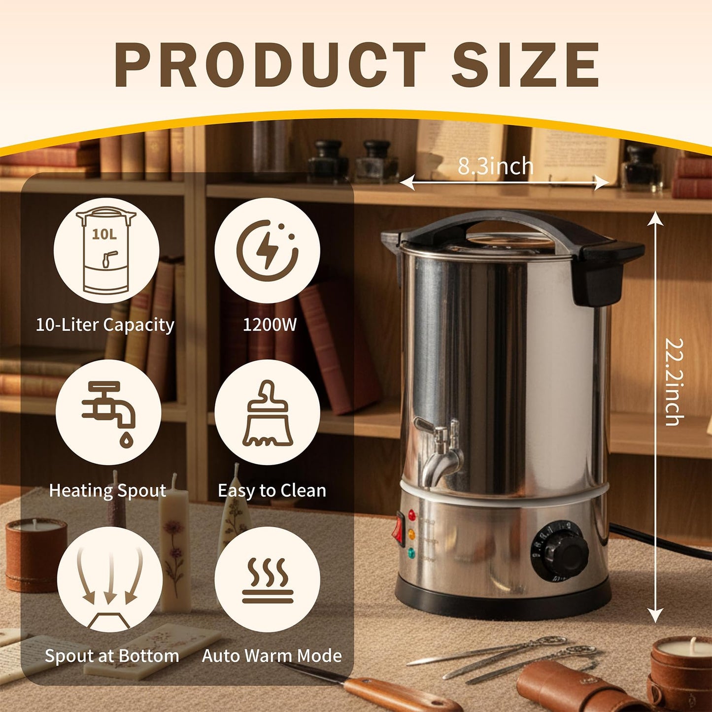 GKFF Wax Melter for Candle Making,10L (15 lbs) Extra Large Electric Melting Pot for Soap,Lotion & Body Butter Making,with Temperature Control and Quick Pour Spout,Ideal for Home Candle & Craft Makers