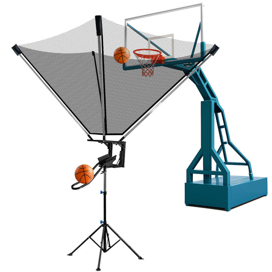 Basketball Rebounder Trainer with Rotating Track - Basketball Shot Return System with Nylon Net, Adjustable Basketball Shooting Machine Tripod for Indoor, Outdoor Use, Easy Assembly & Storage