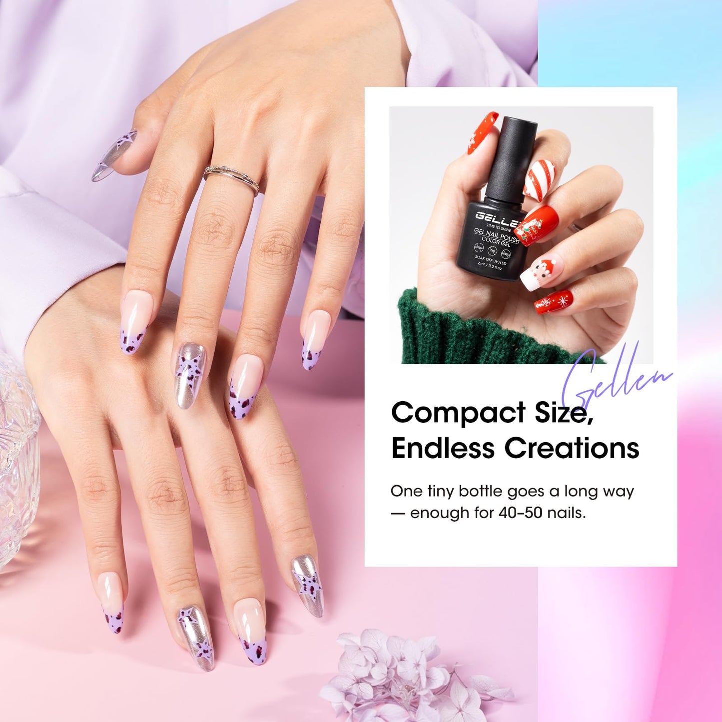 GELLEN 24pcs Gel Nail Polish Set, 20 Colors UV Gel Polish Red Blue Green Hema TMPTA TPO 3-free with Base Coat and Glossy Matte Cateye Top Coat, All Seasons NailGel for Christmas Gift Women Girls