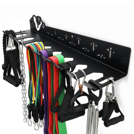 DEAYOU Home Gym Storage Rack Wall Mount, 9 Hook Gym Accessories Organization, Multi-Purpose Gym Equipment Hanger for Barbells, Resistance Bands, Jump Ropes, Lifting Belt, Row Handles, 16.5"