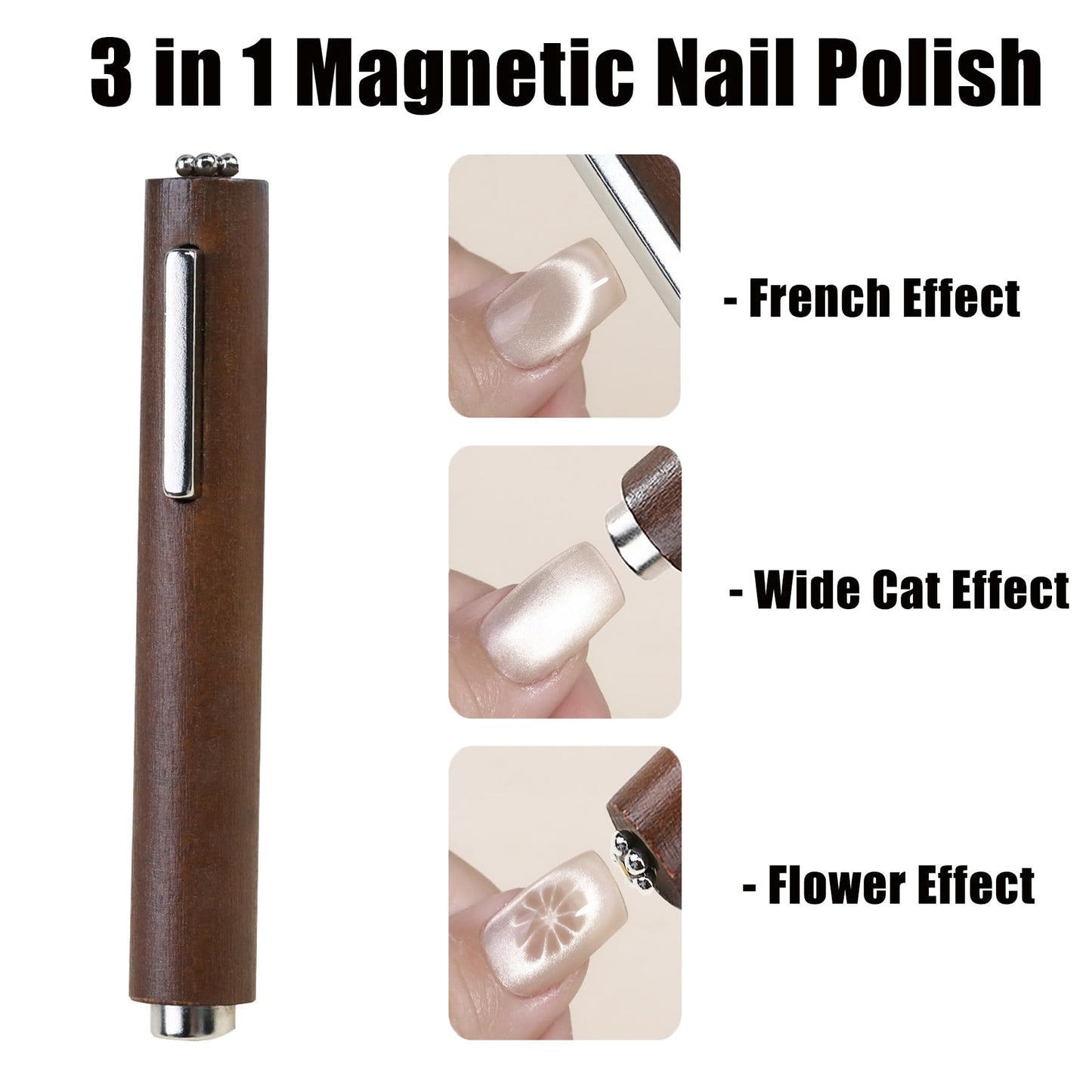 WEILUSI 70PCS Cat Eye Nail Magnet Set, 27 Square & 20 Beads & 12 Striped Gel Nail Polish Magnets, 10 Round Magnets for Stainless Nail Clipper, 3 in 1 Nail Magnet Wand for Home Salon Nail Art Tools