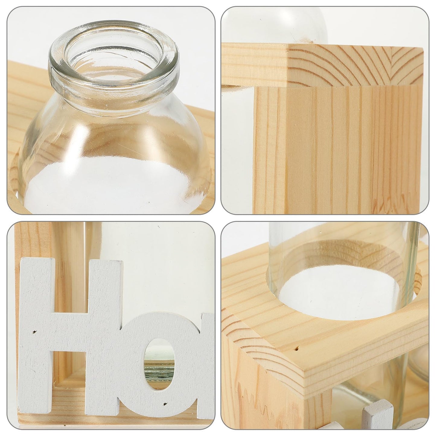 PRETYZOOM Glass Vase with Wooden Stand, Hydroponic Plant Terrarium Planter for Indoor Home Décor, Nordic Style Tabletop Glass Planter Set with 2 Vases for Water Propagation