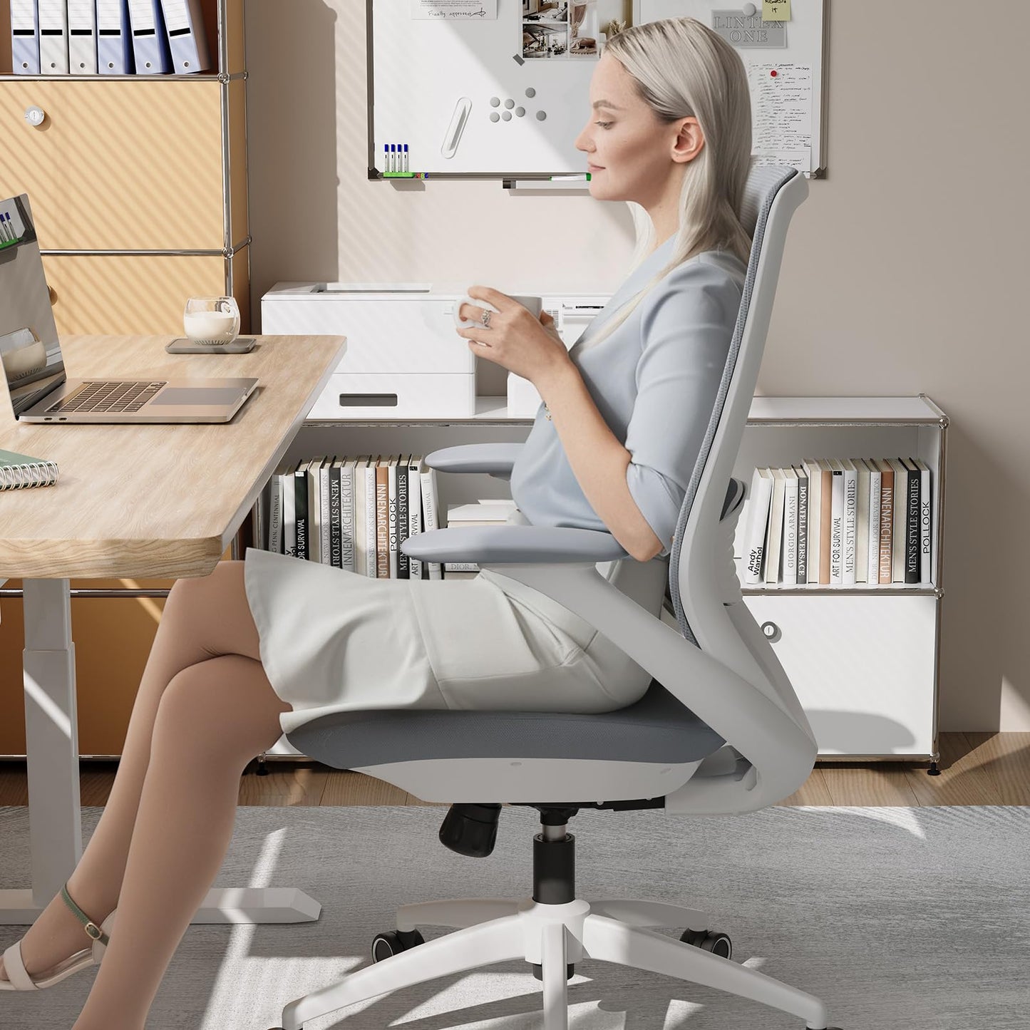 BERYTH Ergonomic Office Chair, High Back Mesh Desk Chair with Lumbar Support, 360° Swivel & Slide-Adjustable Arms, Tilt Lock and Recline, Breathable Task Chair for Home Office & Gaming (Grey)