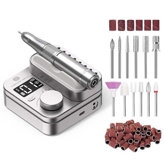 Rechargeable Nail Drill CHRISTINE SHELLY: 35000 PRM Electric Nail File, Professional Efile Nail Drill with Bits Kit for Acrylic Gel Polishing Removing