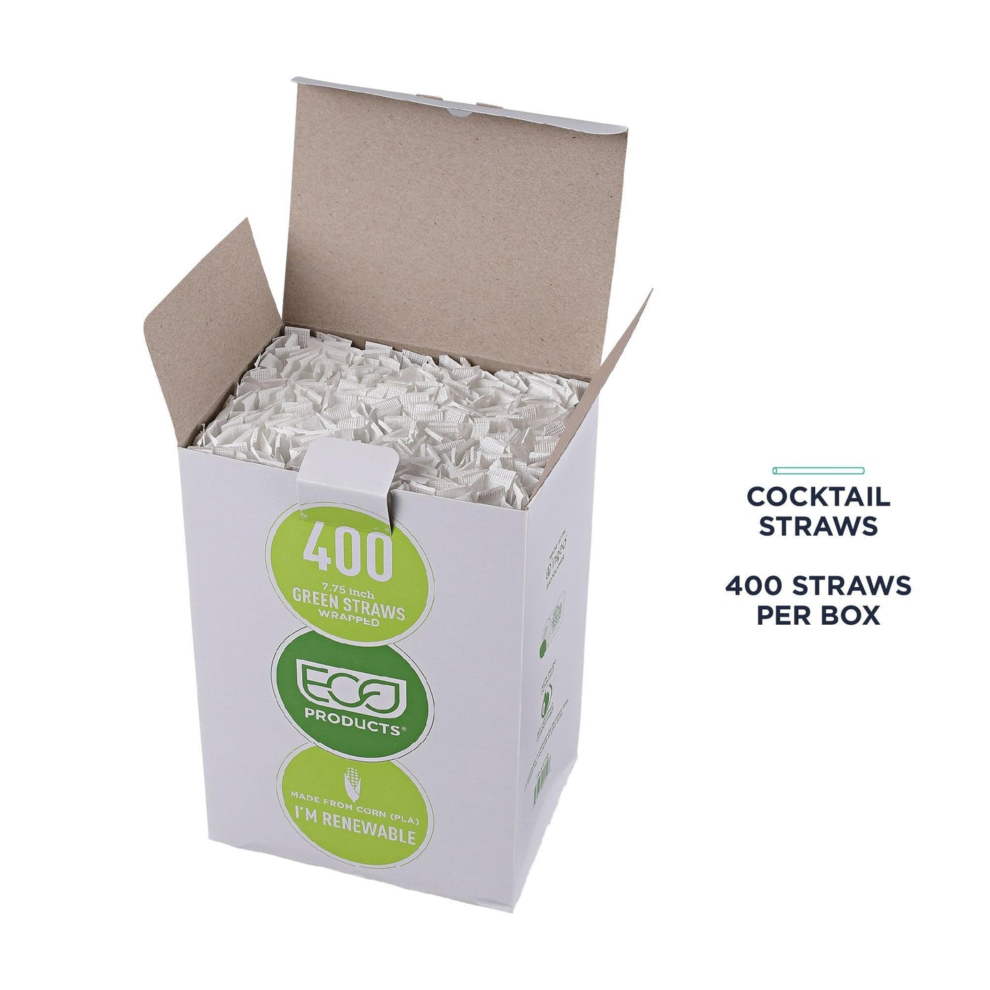 Eco-Products Compostable Paper Wrapped Plastic Straws, 7.75" Long, 5mm Diameter, Case of 9600, Green Disposable Plant Based PLA Plastic, Standard Sized Drinking Straws, ASTM Compliant, BPI-Certified