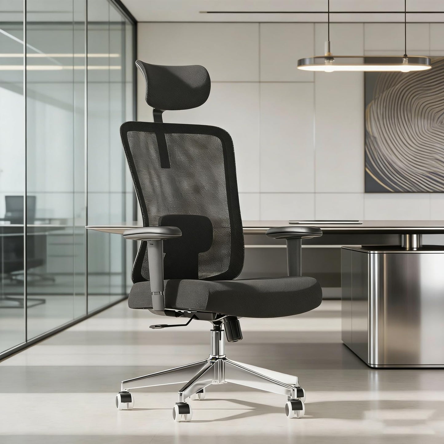 Monhey Ergonomic Office Chair, 90°-125° Tilt Back Home Desk Chair with 360° Swivel & Mute Wheels, High Back Mesh Computer Chair for Adults with Lumbar Support, 330 LBS Capacity (08All Black)