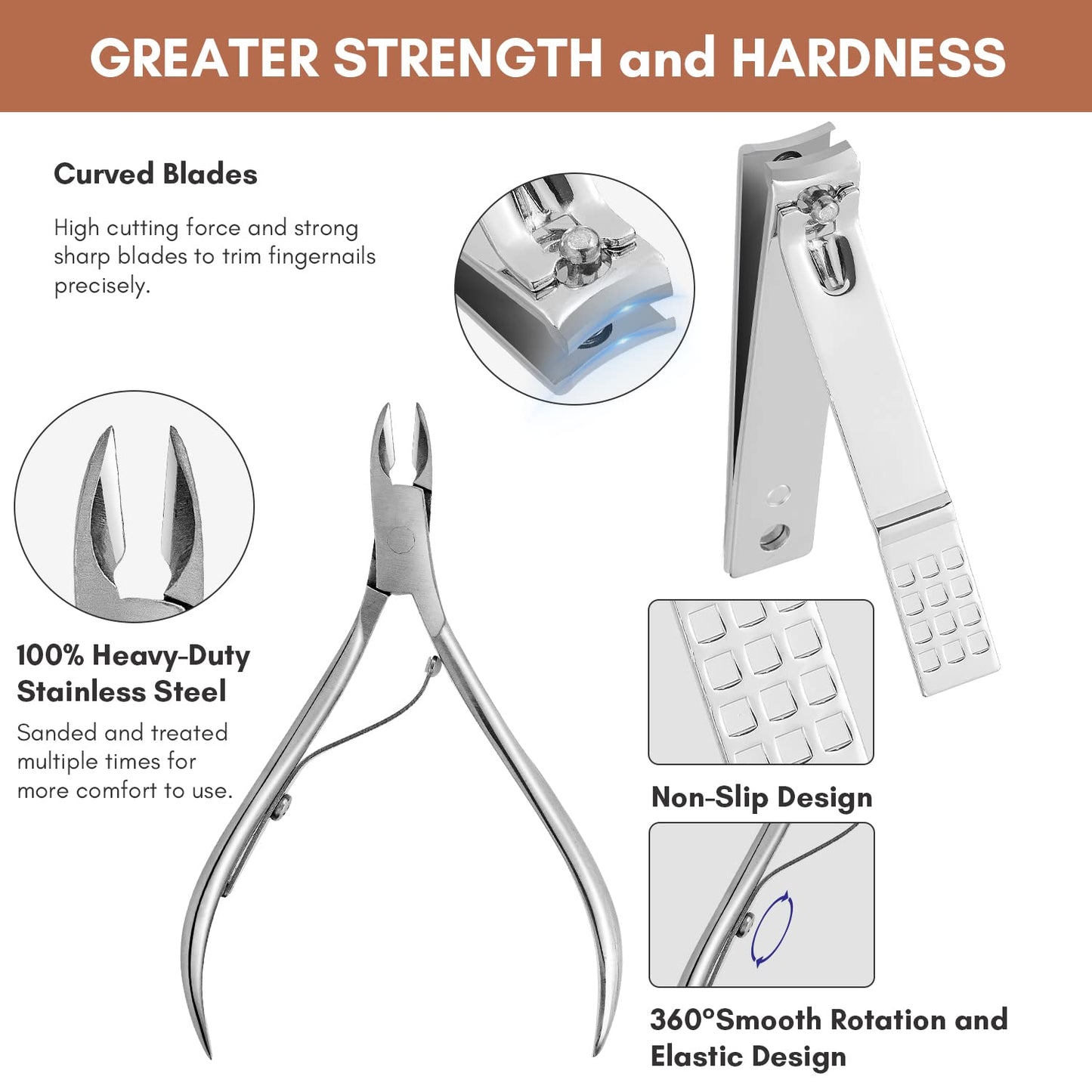 FAMILIFE 100% Stainless Steel Ingrown Toenail File and Lifter Double Sided with Storage Case (Ingrown Toenail File) and Manicure Set Manicure Kit Nail Kit Nail Clipper 9PCS Mens Grooming Kit Pedicure