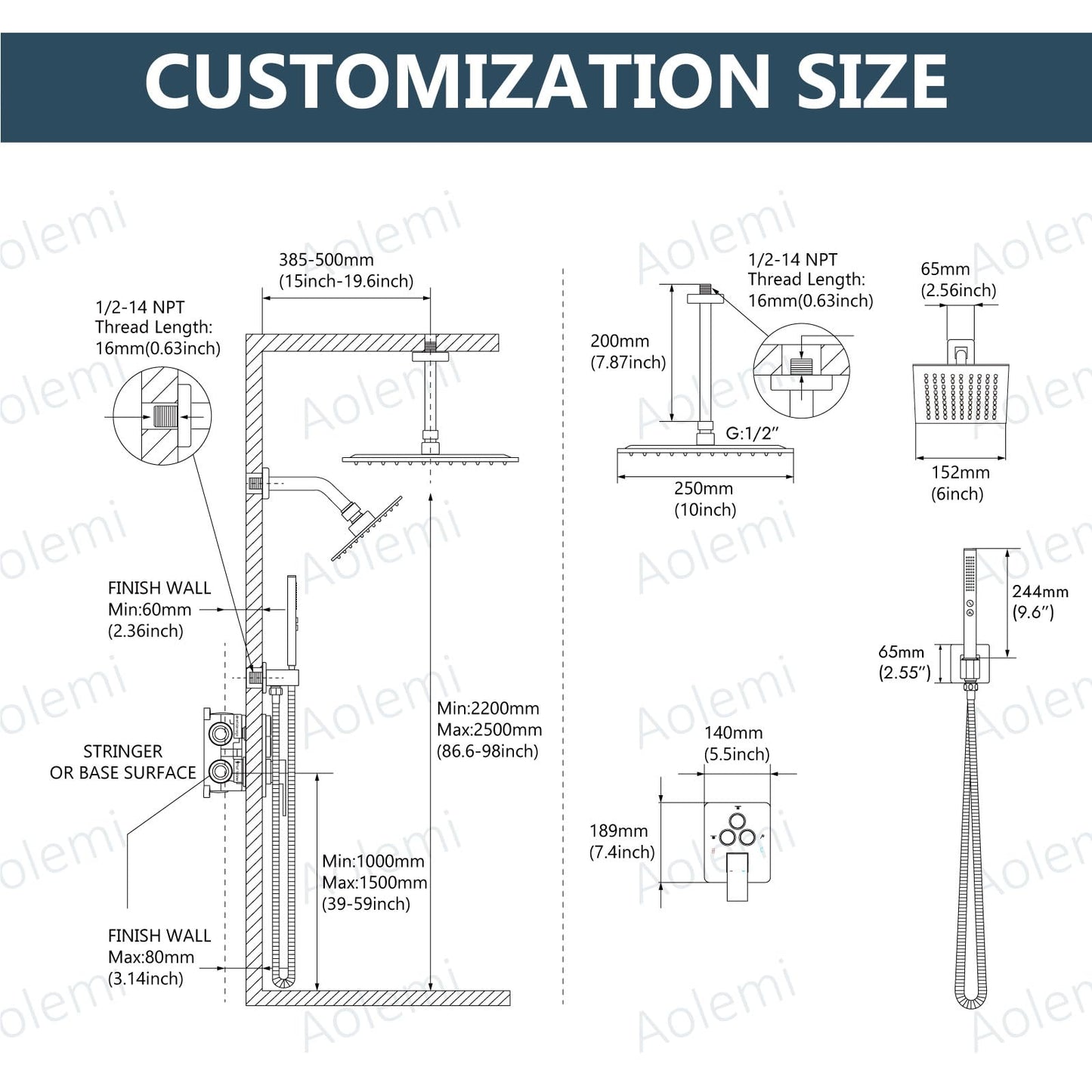 Aolemi Shower Faucet Set Ceiling Mount Shower System Rough-in Valve and Shower Trim Kit 2 in 1 Handheld Spray Push Button Diverter 10 and 6 Inch Dual Shower Head Matte Black
