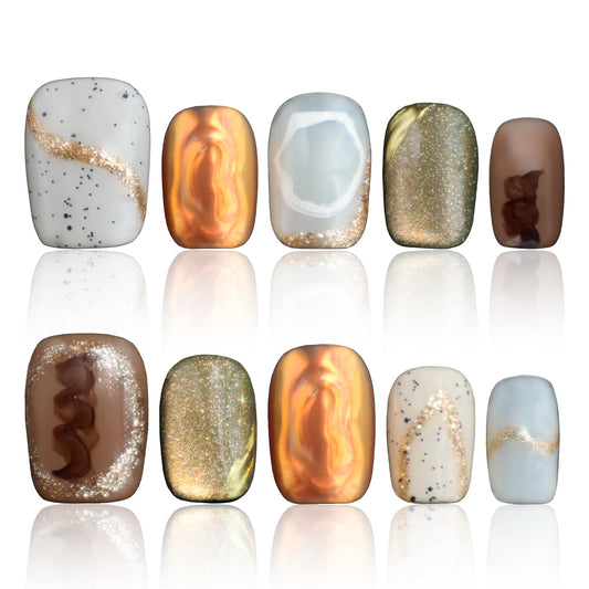 Handmade Press On Nails Cat Eye Fake Nails Press On Nails Short Square Woman Gifts Hand Made Acrylic Press On Nails COOLYOUNG Colorful Nails, 10 PCS, Size M