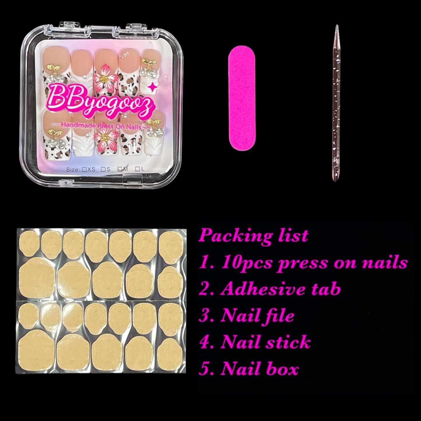 Handmade Press On Nails, 3D Velvet Floral Short/Medium Length Square White French Tips, Leopard Cherry Design, Reusable Acrylic False Nails (Velvet Jungle, M)