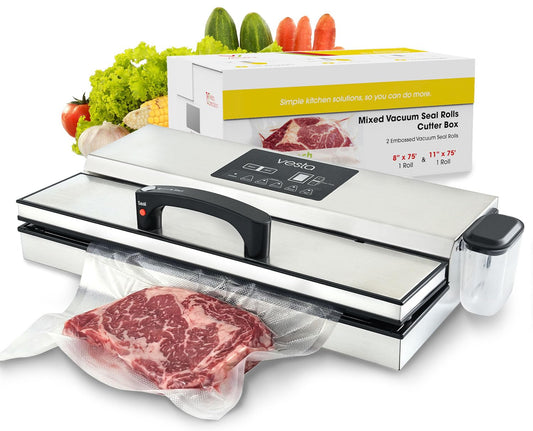 Vesta Precision 16'' Commercial Vacuum Sealer Machine for Moist Foods, 95kPa Heavy Duty Meat Sealer with Dual Vacuum Pumps & Auto Cooling, Adjustable Sealing and Vacuum Time Control, Stainless Steel