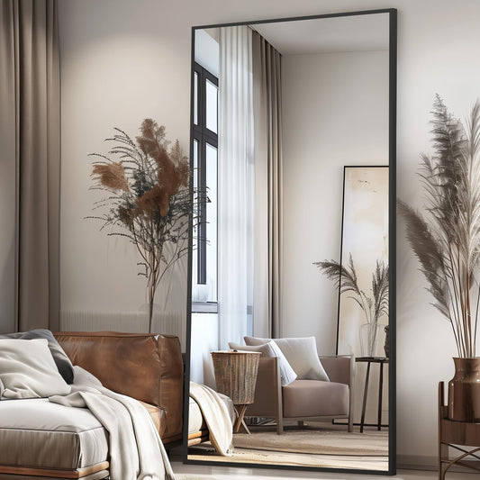 MirrMyst Full Length Mirror, 76"x34" Oversized Floor Mirror Free Standing, Large Full Body Mirror for Bedroom Living Room Gym, Black Mirror Full Length with Tempered Glass