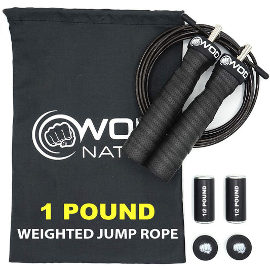 WOD Nation Weighted Jump Rope with Removable Weights & Adjustable Handles - Dual PVC Cables for Speed Training Equipment - Boxing & Cardio Resistance Training - Black, PVC