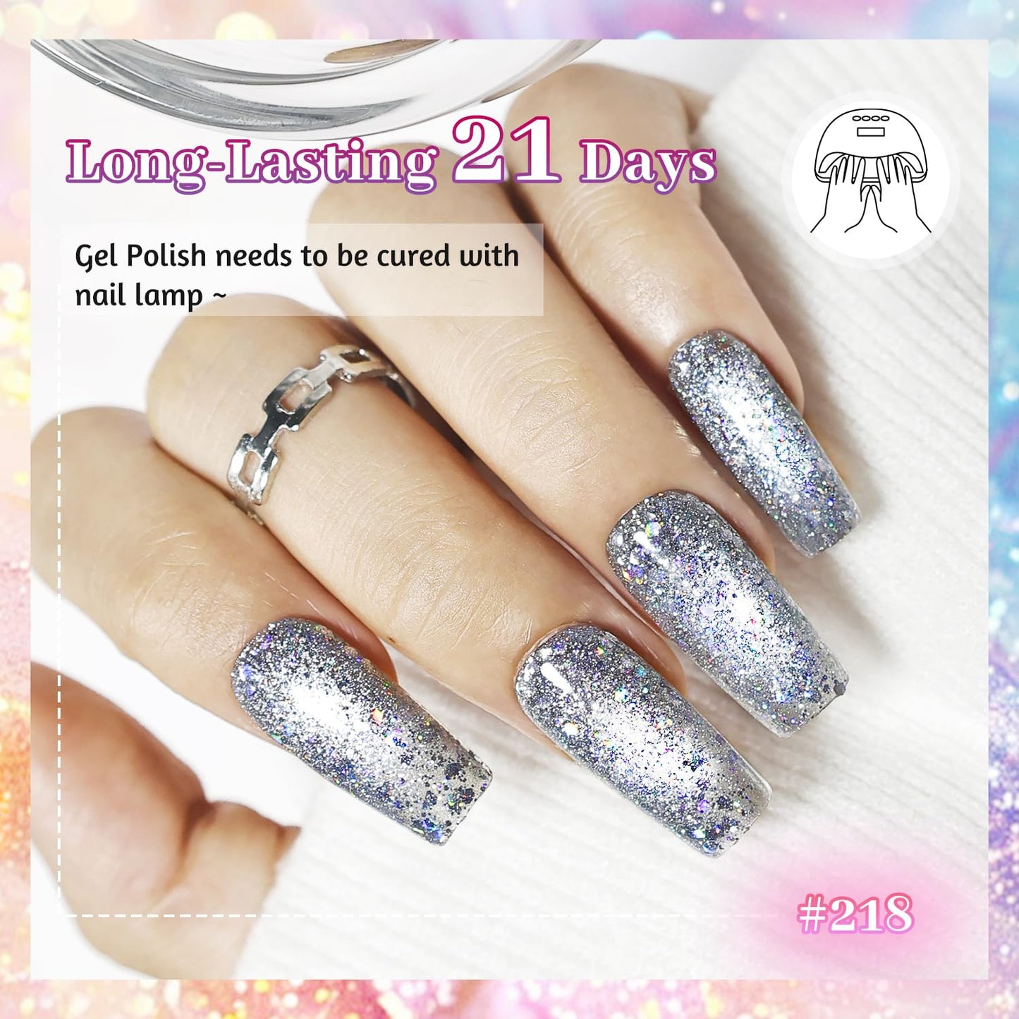 JODSONE 10 Colors Holographic Glitter Cat Eye Gel Nail Polish Set Silver Blue Purple with Base Coat &Top Coat & Magnet Stick Sparkling Stunning Fashion Women Gifts