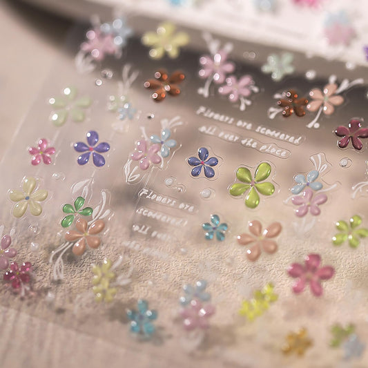 5D Embossed Flower Nail Stickers Spring Nail Stickers for Nail Art with Colorful Floral Daisy Design Nail Art Stickers Decals Self-Adhesive Manicure Decorations for Women Nail Supplies