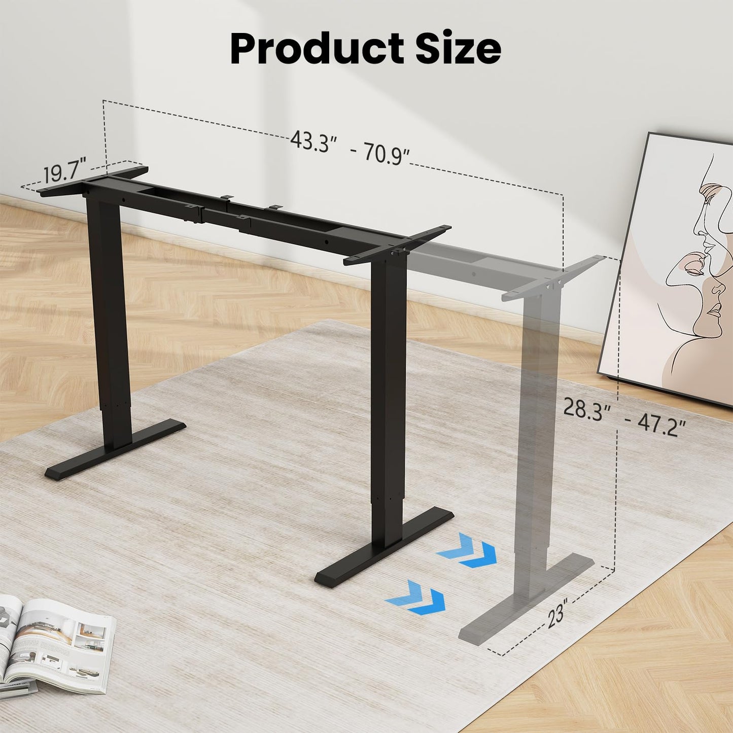 ESpefy Dual Motor Standing Desk Frame- Height Adjustable Electric Desk Legs, Heavy Duty Sit to Stand Up Desk Base, 4 Memory Settings Controller for Adjustable DIY Desktop, Over 300 lbs Load Capacity