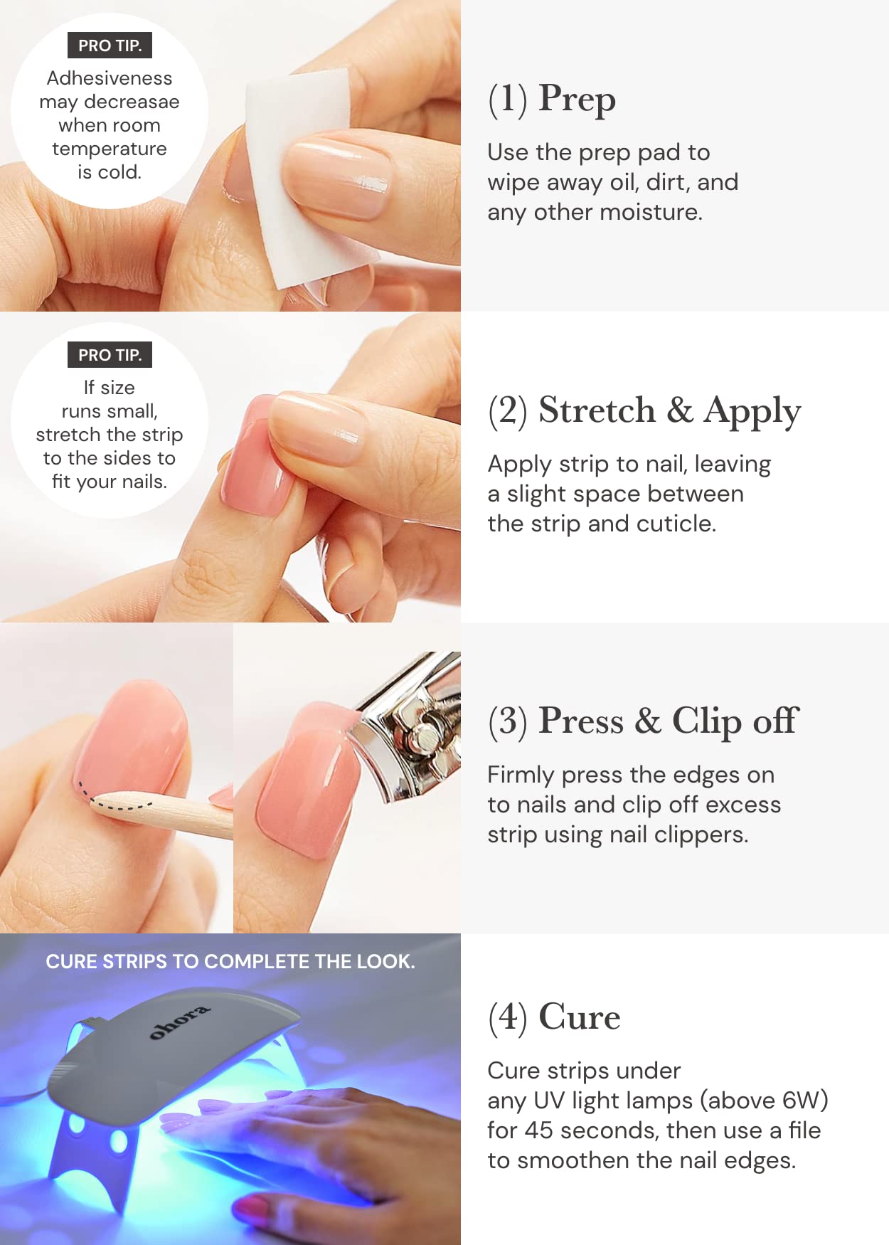 ohora Semi Cured Gel Nail Strips (N Bare Plum) - Works with Any Lamps, Salon-Quality, Long Lasting, Easy to Apply & Remove - Includes 2 Prep Pads, Nail File & Wooden Stick