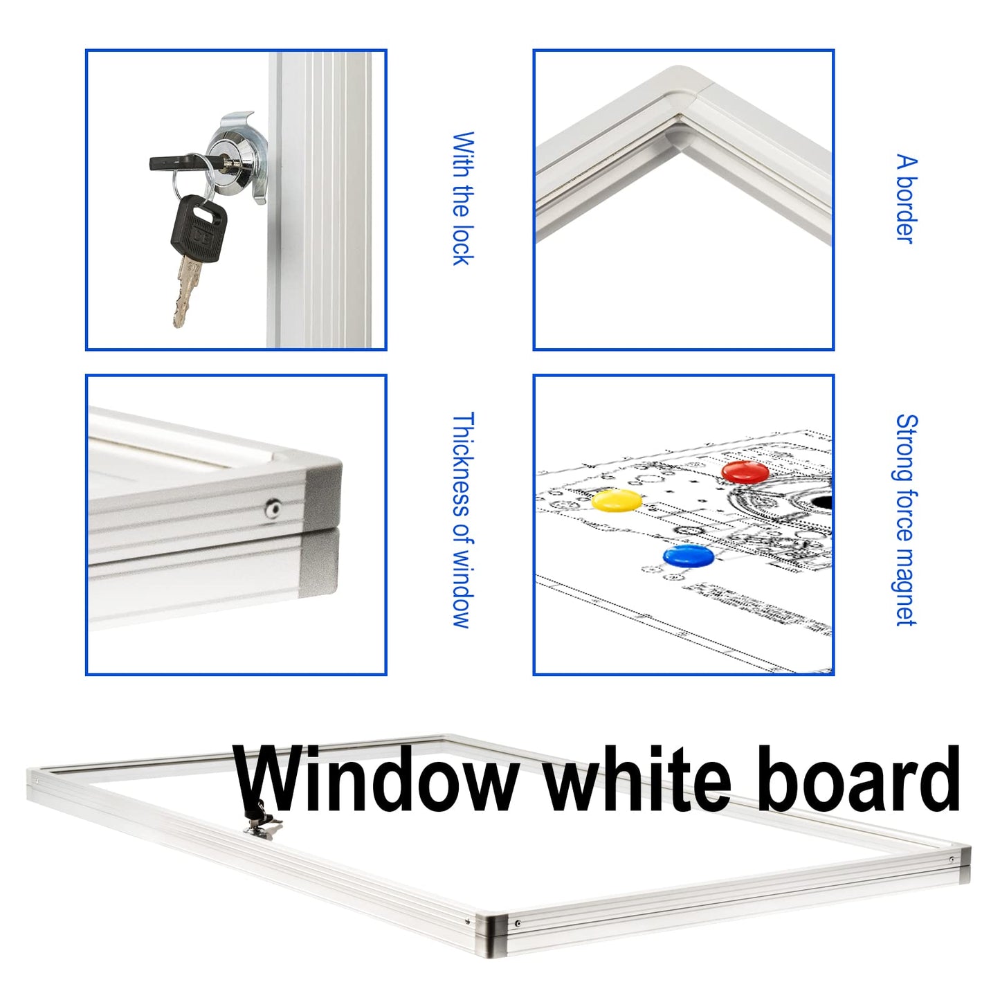 BIBOC 36x24 Inches Lockable Bulletin Boards White Board Frame Enclosed Display Case,with Magnets,for School Message Notice Whiteboard