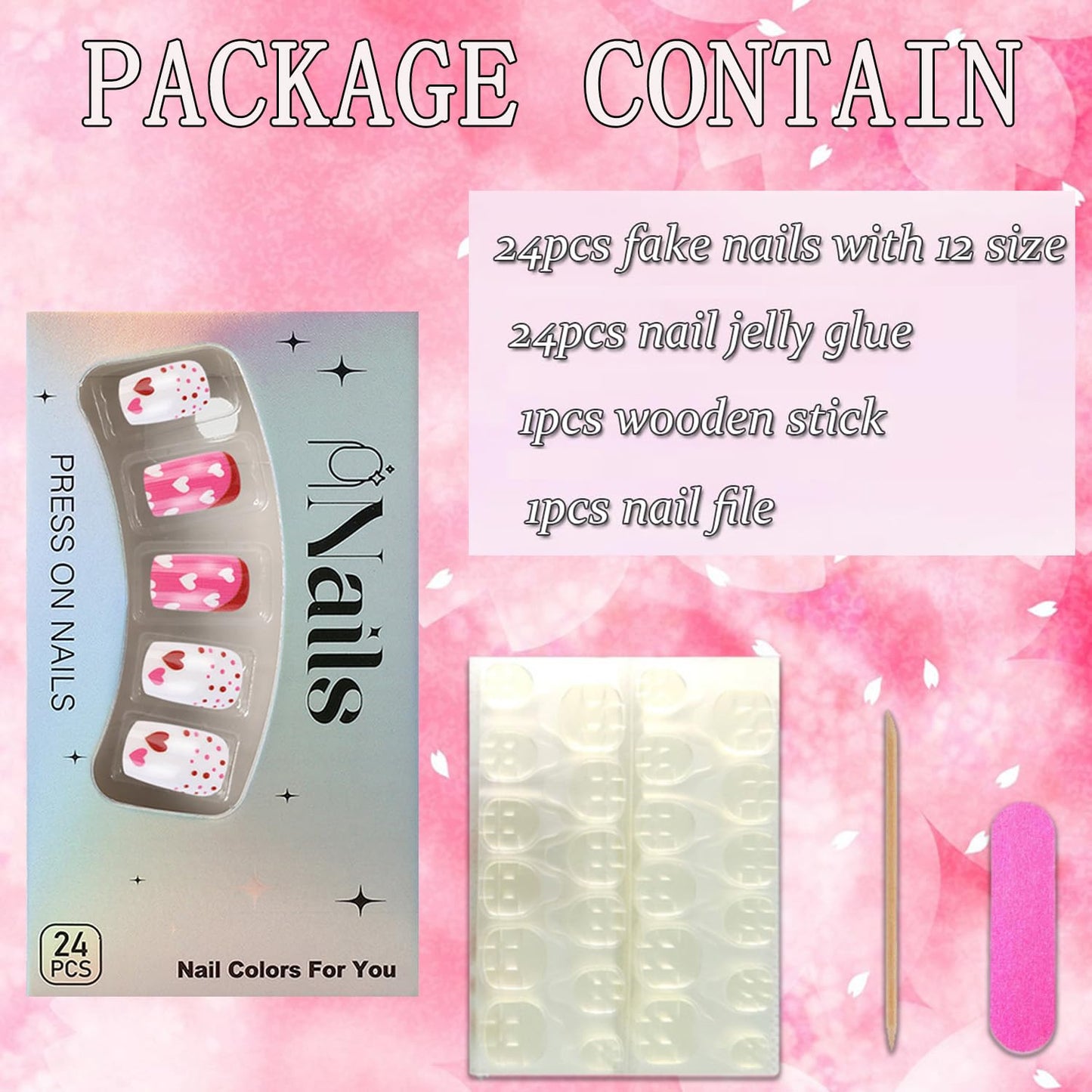 FIEONCIY Press on Nails Short Square Glossy Full Cover Acrylic Short Square False Nails with Heart Designs Artificial Square Fake Nails Glue ons Fingernails for Women Girls(YS525)