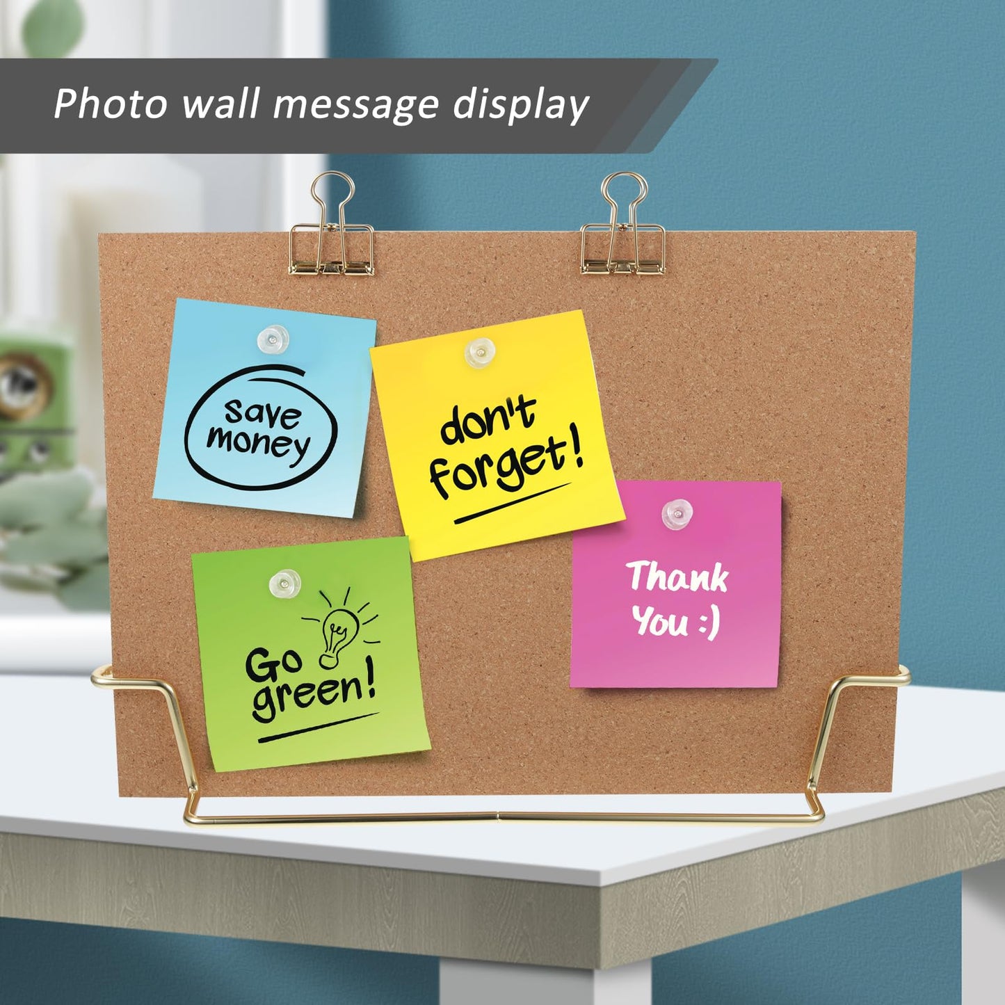 TOYANDONA Cork Board Bulletin Board with Metal Stand, Wooden Pin Notice Message Pin Board Desktop Memo Board for Home Office (Golden Base)