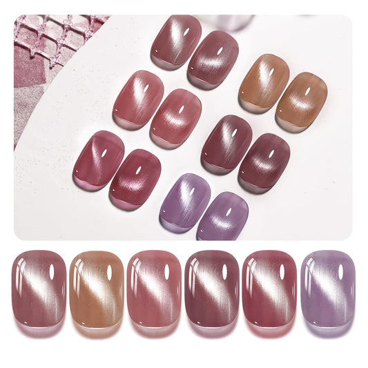 OpenLive 6 Colors 10ml Soft Mist Peach Gold Cat Eye Nail Polish with Magnet Stick Quick Dry Nail Polish for Women Salon DIY Nail Art
