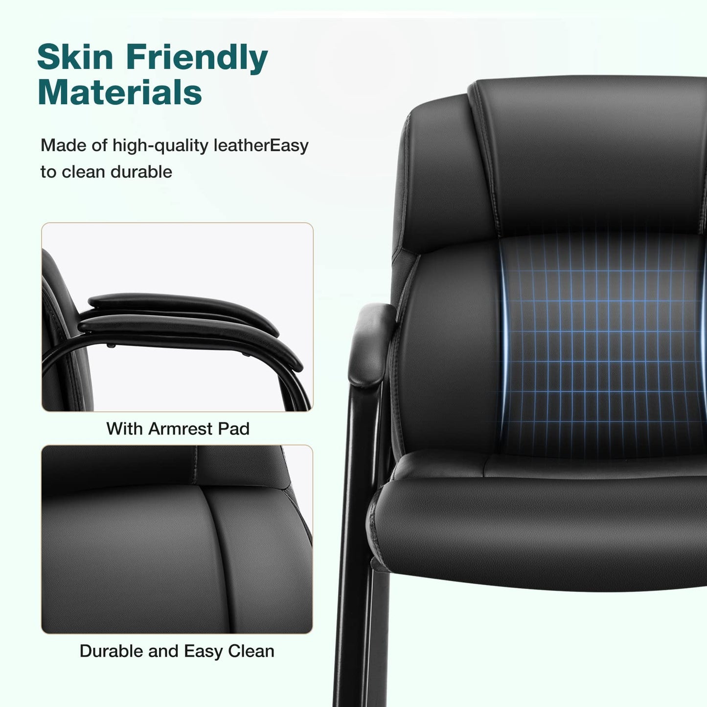 OLIXIS Waiting Room Chairs Set of 4, Leather Office Desk Reception Guest Stationary Side Chair with Padded Arms for Home Conference Lobby Area Meeting Church Medical Clinic Elderly Student