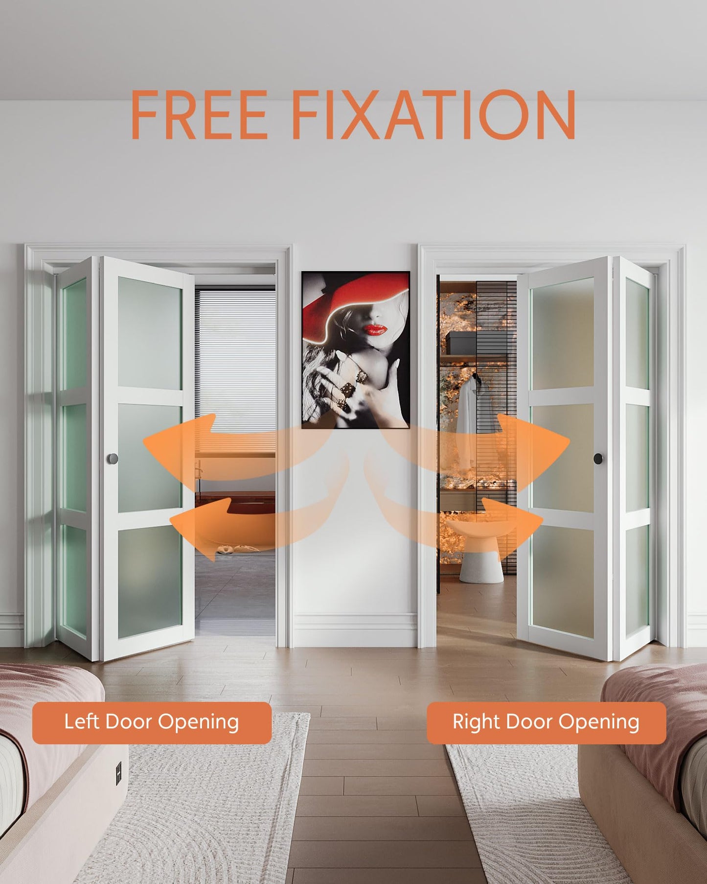 Bifold Closet Doors for 36"x 80" Opening, Tempered Frosted Glass Accordion Barn Door with Concealed Hardware Kit Included, Closet Door for Water-Proof PVC White Surface, Easy Install