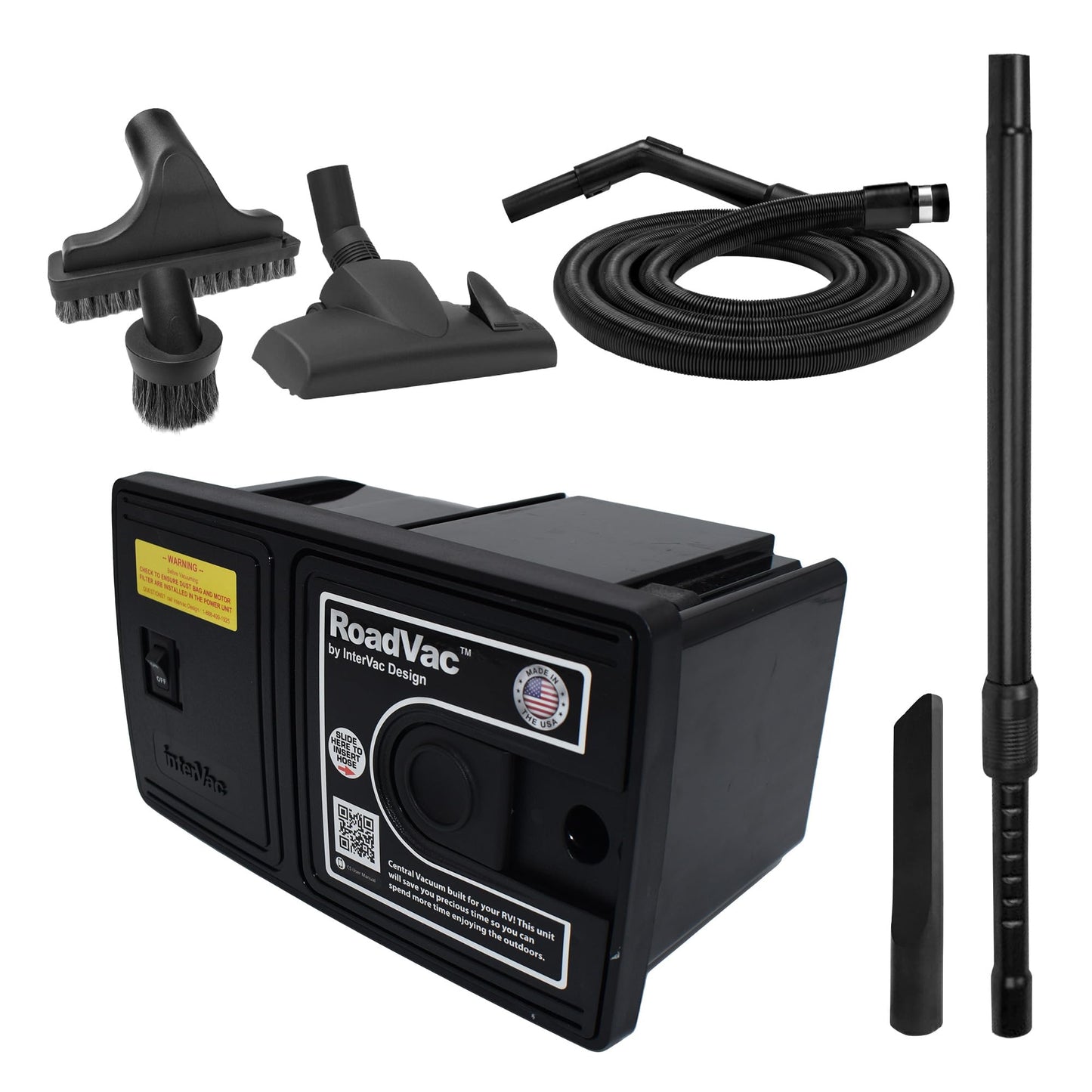 RoadVac Z1-CS-8-CORD RV Central Vacuum System | Wall-Mounted Built-in Vacuum for RVs, Boats & Tiny Homes | Compact Central Vacuum with 35′ Stretch Hose & Tool Kit