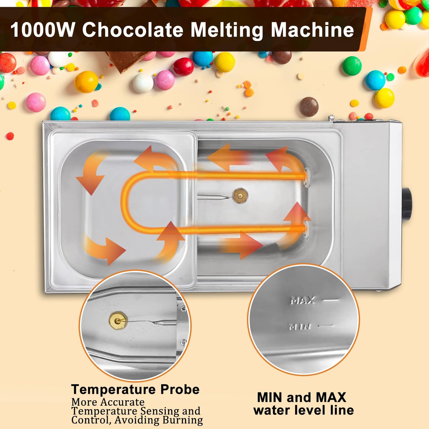 9 Lbs 2 Tanks Chocolate Tempering Machine Chocolate Melter, Chocolate Melting Pot with TEMP Control 86~185℉, 1000W Stainless Steel Electric Commercial Chocolate Warmer and Melter