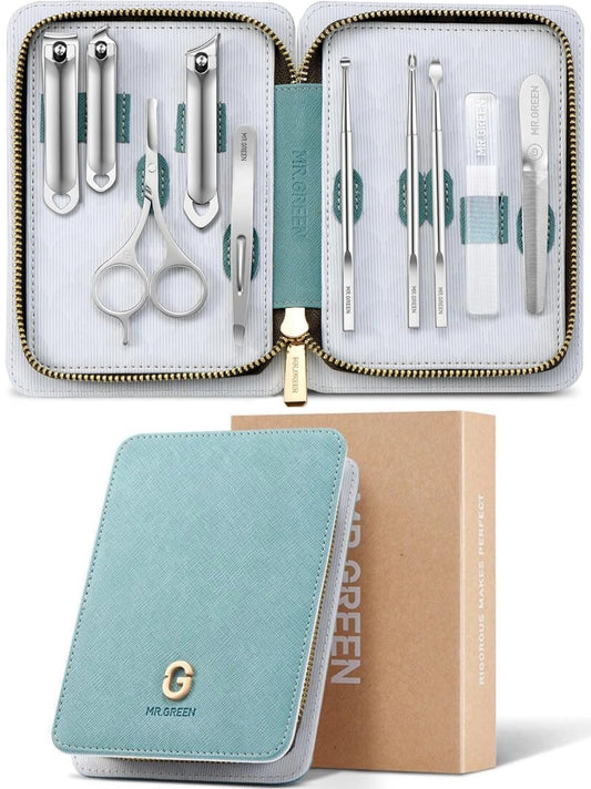 MR.GREEN 10-in-1 Manicure Kit Pedicure Set, German Stainless Steel Nail Clipper Set, Professional Precise Nail Kit, Personal Multi-Functional Care Tools for Women and Men with Quality PU Leather Case