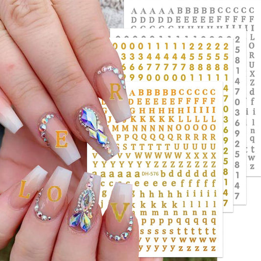 8 Sheets Letter Nail Art Stickers Number Nail Decals 3D Self Adhesive Gold Silver Letters and Numbers Nail Stickers Design Letter Number Mixed Style Decals for Women Daily DIY Manicure Decoration