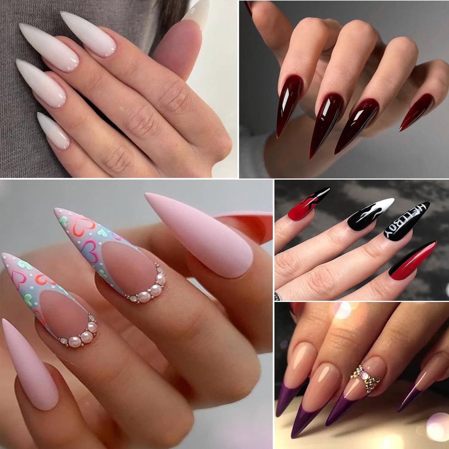 2 Shapes Soft Gel Nail Tips Long Stiletto Oval Full Cover Acrylic Nails Kit, Pre-buff Inside & Full Matte Surface, for Nail Extensions DIY Art Beginners/Professionals Salon, Easy Soak Off, BlueZOO