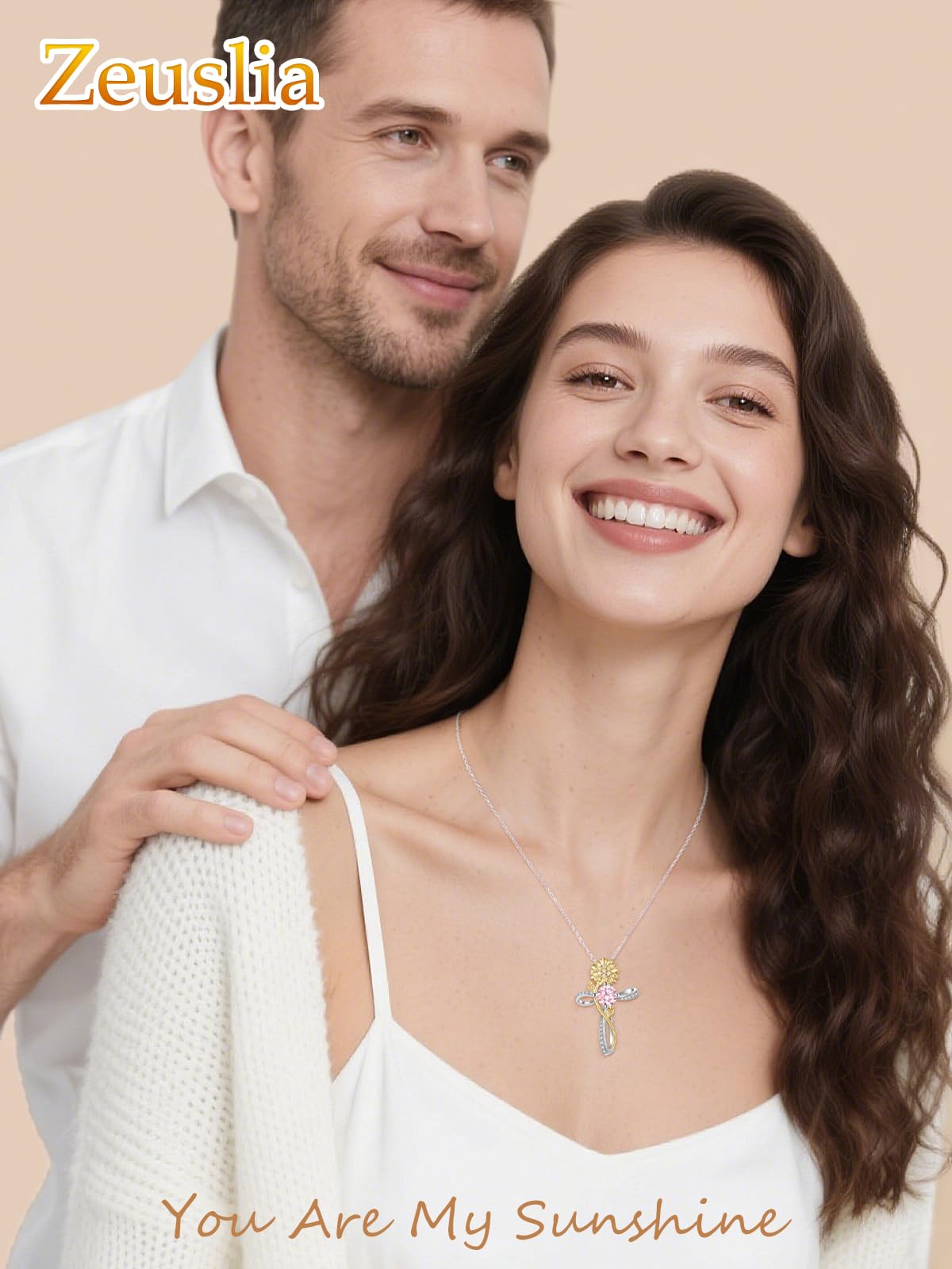 Cross Necklace for Women Sterling Silver Cross Pendant Jewelry with Sunflower Tourmaline October Birthstone Necklace Christian Religious Baptism First Communion Confirmation Birthday Gifts for Women