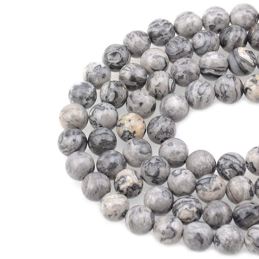 LPBeads 100PCS 8mm Natural Map Jasper Gemstone Round Loose Beads for Jewelry Making with Crystal Stretch Cord