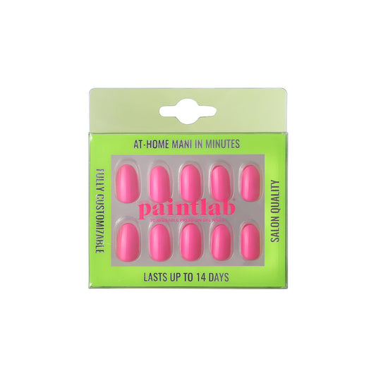 PaintLab Press-On Nails Manicure Kit, Signature Pink, 30-Piece Set, Long-Lasting Fake Nails with Glue, File, Prep Pad & Cuticle Stick
