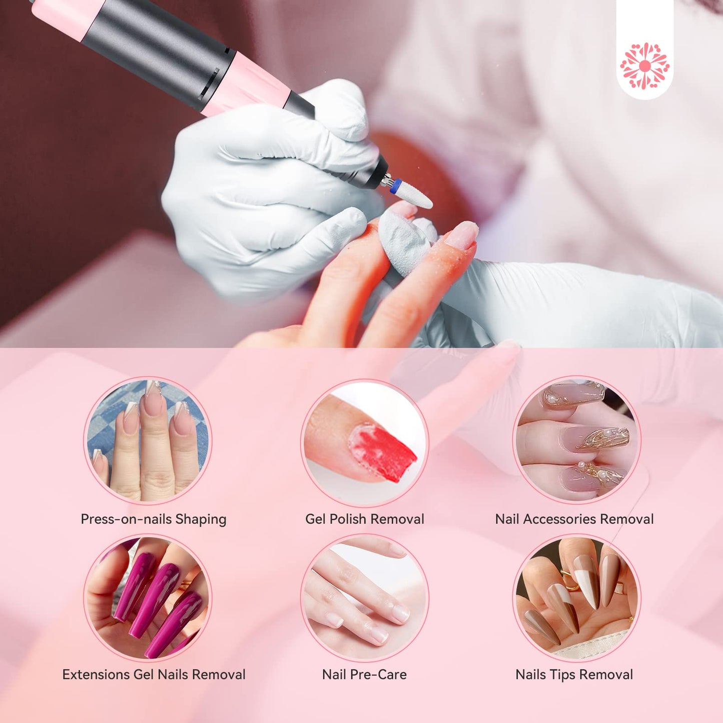 Saviland Electric Nail Drill: Professional Nail Drill Machine 35000PRM Rechargeable Nail D rill Kit for Acrylic/Gel Nails Removal Portable Nail Flie Manicure Pedicure Kit for Salon Home DIY