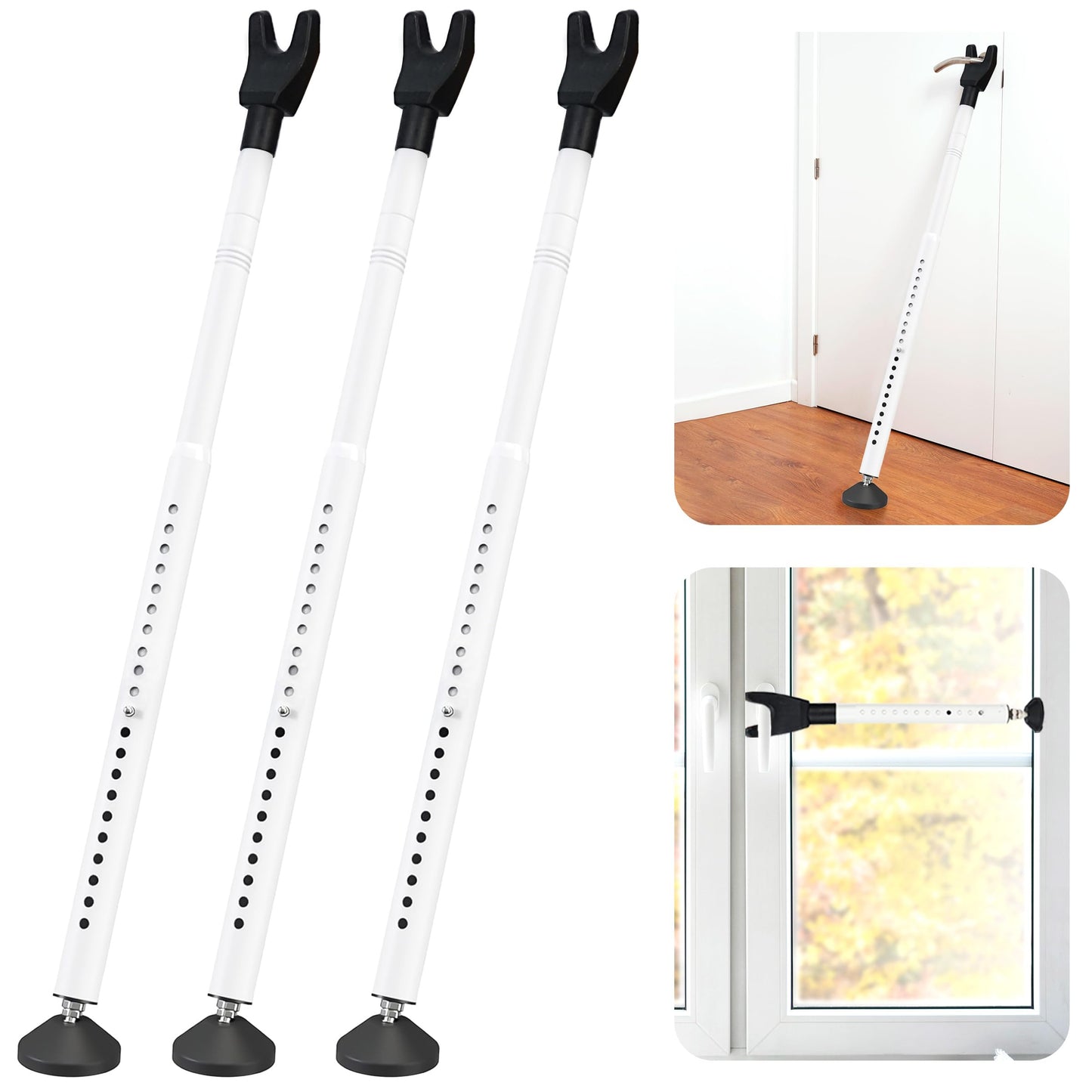 Sliding Door Security Bar, 3 Pack Adjustable Heavy Duty Sliding Door Lock Bar with Removable Y-Head, Non-Slip Base, Length Adjustment Pin for Home, Apartment, Travel (400 Lbs Capacity)