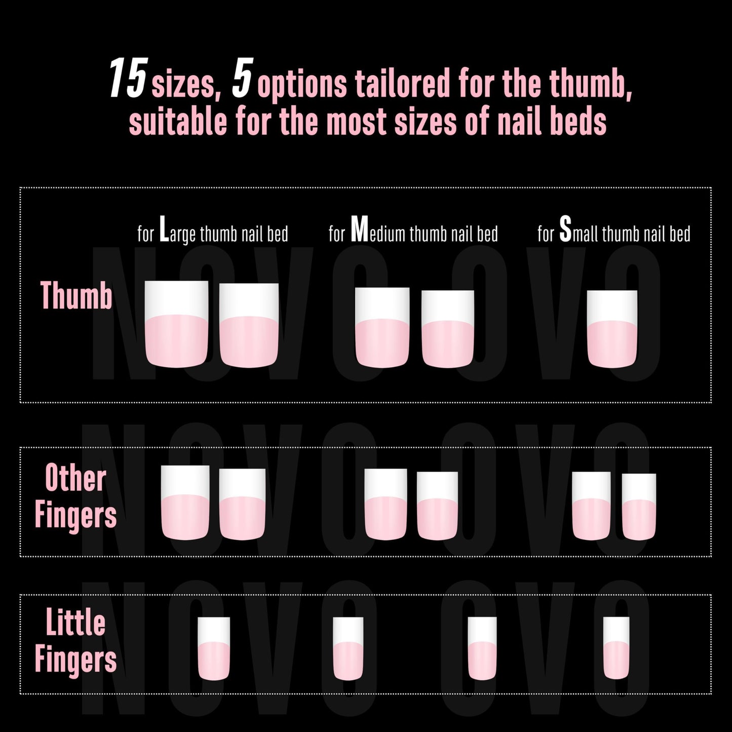 NOVO OVO Old School Wide White French Short Sharp Square Tip Nail Tips Press on MILKY PINK, Need Builder Gel Top Coat Nail Glue, Soft Gel Full Cover Fake Nail Extension, for DIY x 15 Sizes 240 pcs