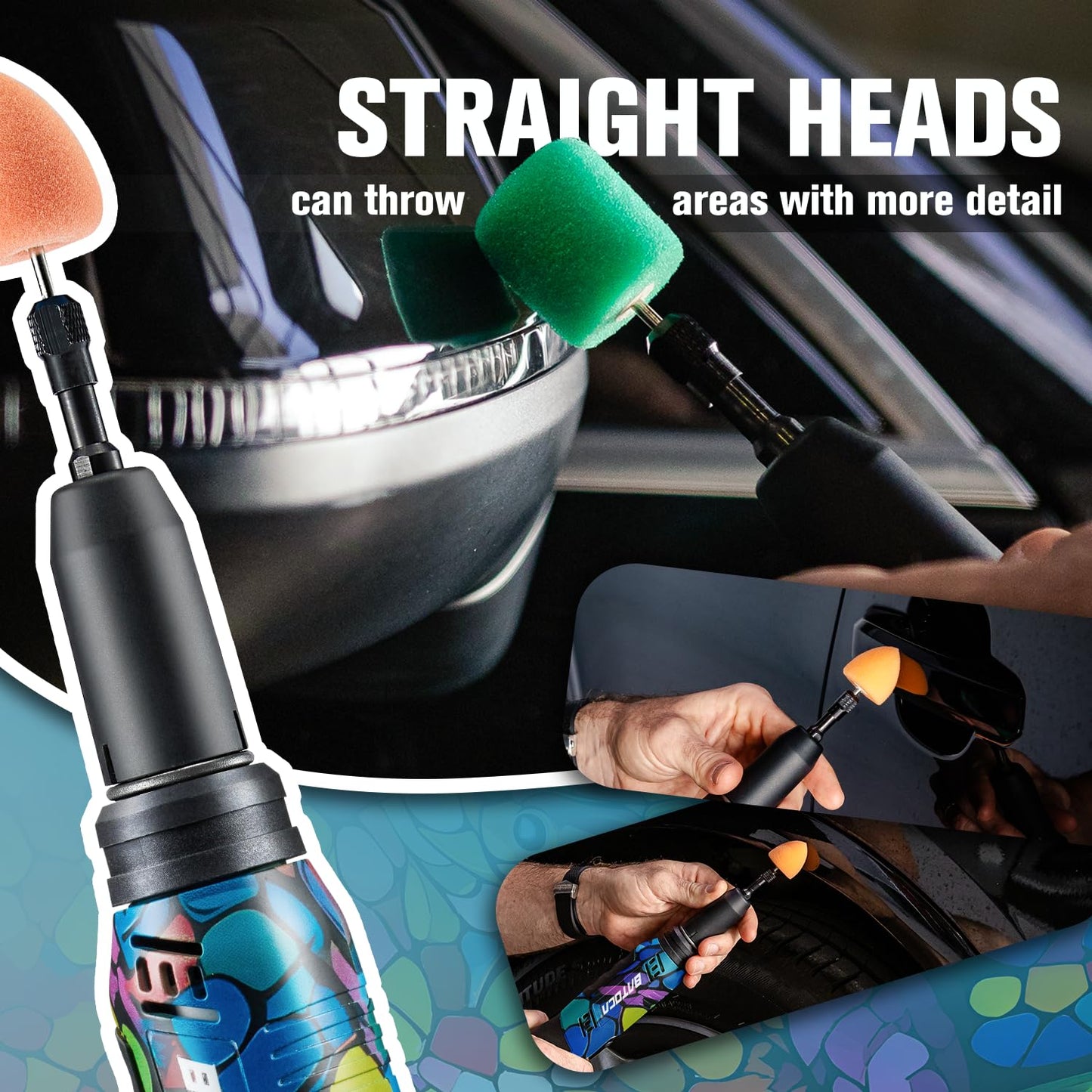 BATOCA S6 Mini Cordless Polisher for Car Detailing 2x2.0Ah Batteries, 0mm Rotary Buffer, 12mm Dual Action Polisher 1-3 Inch, 2 Different Speeds Heads Systems, 4.2k-21k or 1-5k RPM Graffiti Style