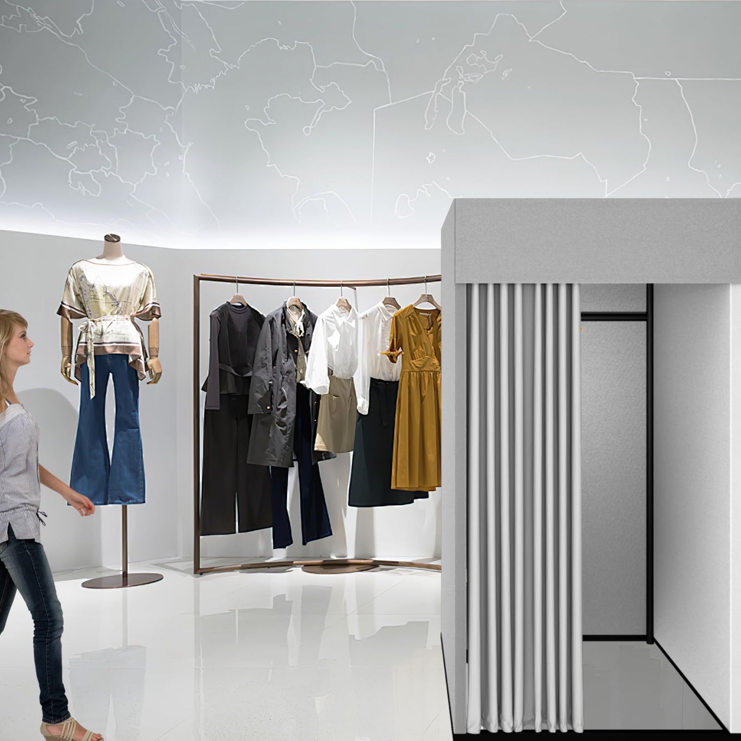 Madamera Clothing Store Fitting Room, Movable Square Changing Room, DIY Temporary Locker Room with Shading Curtain and Hook Up, Privacy Screen Partition for Office Outdoor Activity and The Mall