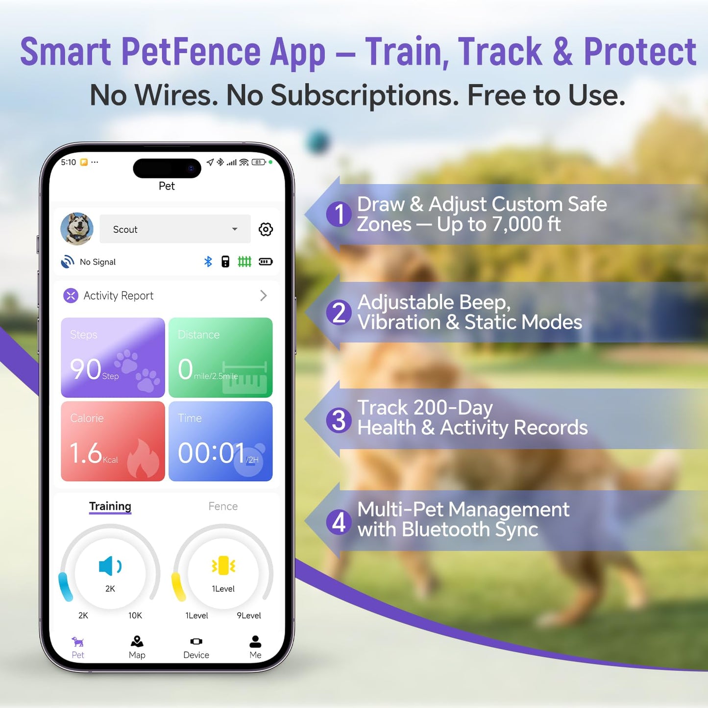 RAINLEOTI GPS Wireless Dog Fence – with Dog Collar, Remote & Free App, Custom GPS Fence, Adjustable Beep/Vibration/Static, IP67 Waterproof, Long Battery Life, for Dogs 10–120 lbs, Remote Kit