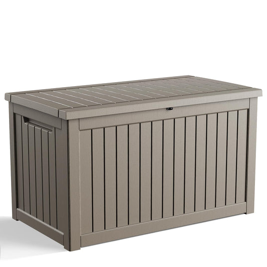 ROJIK Outdoor Storage Housing Deck Box-Waterproof Patio Furniture,Garden Tools,Cushions,Pool Accessories Storage Waterproof Resin Box with Capacity (280 Gal & Grey)
