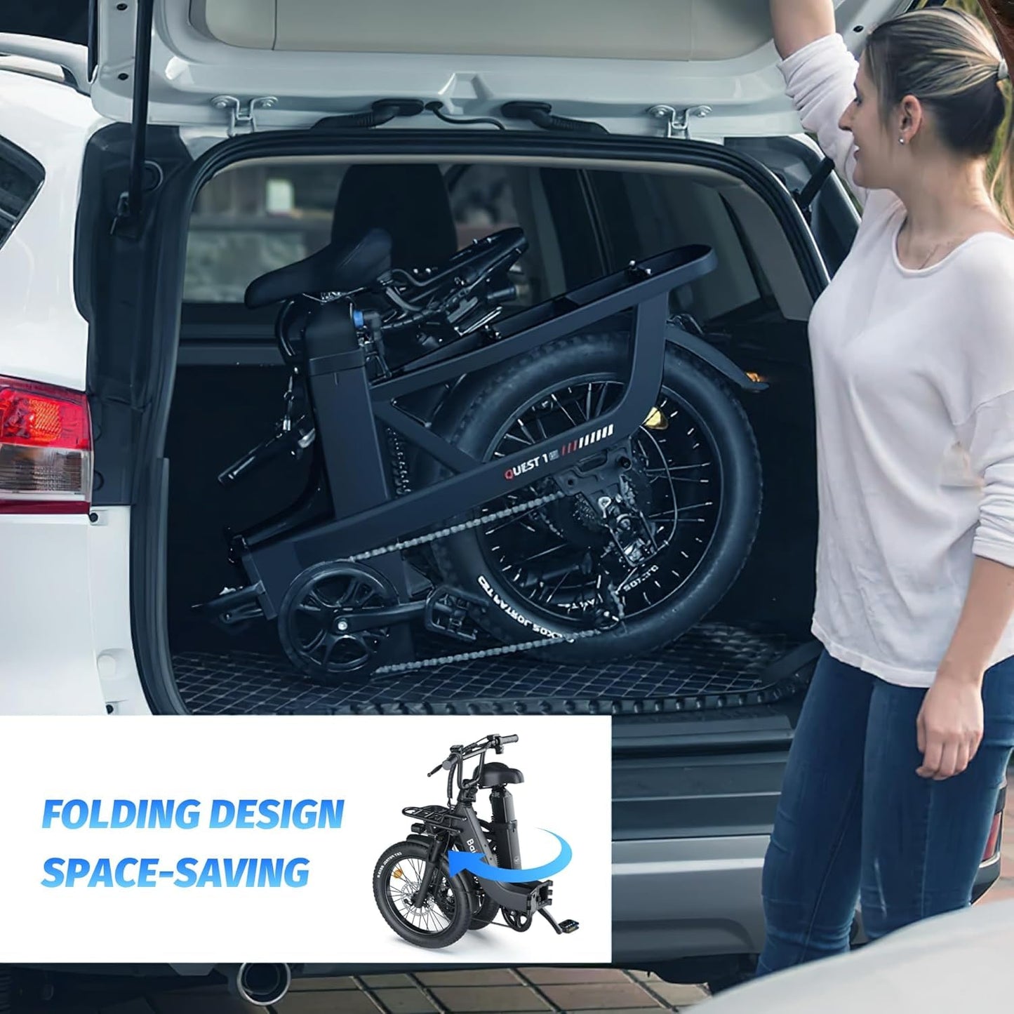 30 MPH Foldable Electric Bikes for Adults 1500W Peak Motor Ebike 20 inch Fat Tire E Bike with 100 Miles Max Range 48V Removable Battery Ebikes Electric Bicycle with Front Suspension 7 Speed E-bike